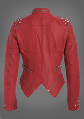 Red leather moto jacket