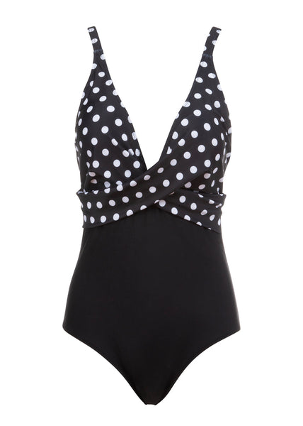 black polka dot swimsuit