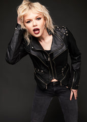 Black faux leather jacket with studs