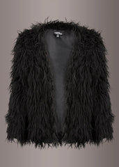 Black feathered jacket on a gray background