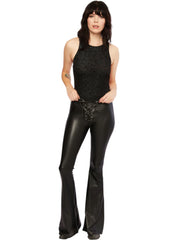 black leather flare trousers bell bottoms lace up festival rocker Goth alternative clothing 
