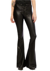 Paint It Black Faux Leather Flared Bell Bottom Pants