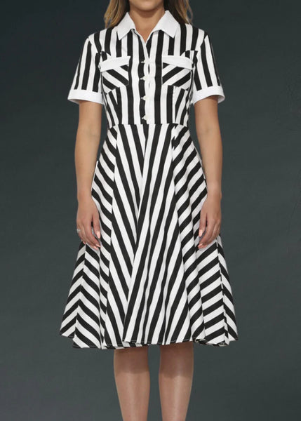 striped retro dress Wednesday Beetlejuice rockstar wife rocker festival gothic 
