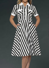 Black and White Striped Gothic Dress