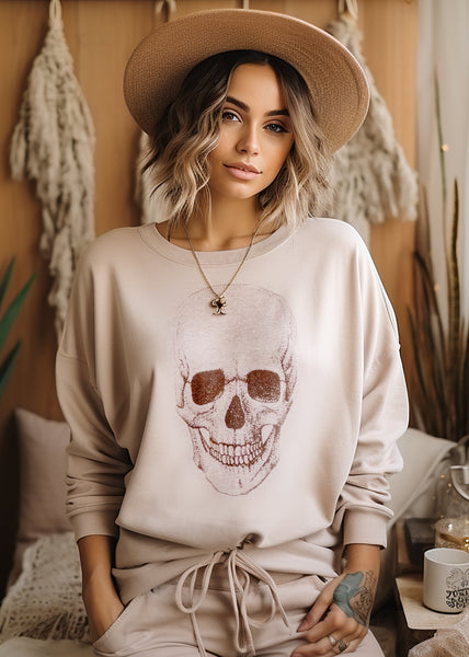 Beige Skull Goth Halloween Jumper Sweatshirt