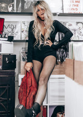 BLACK FAUX SUEDE FRINGE DETAIL ROMPER