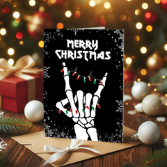 Metal Horns Skeleton Christmas Card
