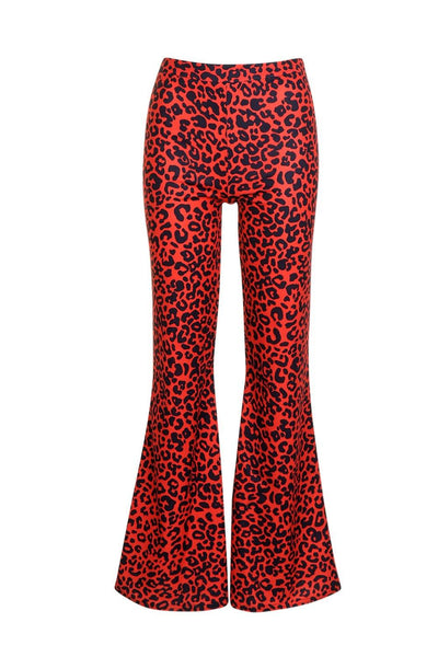 Wild Thing Red Leopard Print Bell Bottoms Flare Trousers
