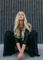 Black Sequin Bell Bottom Pants Sequin Flare Pants