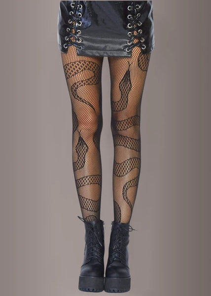 snake fishnet tights