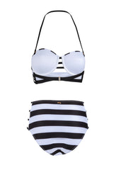 Black and white high waisted swimsuit