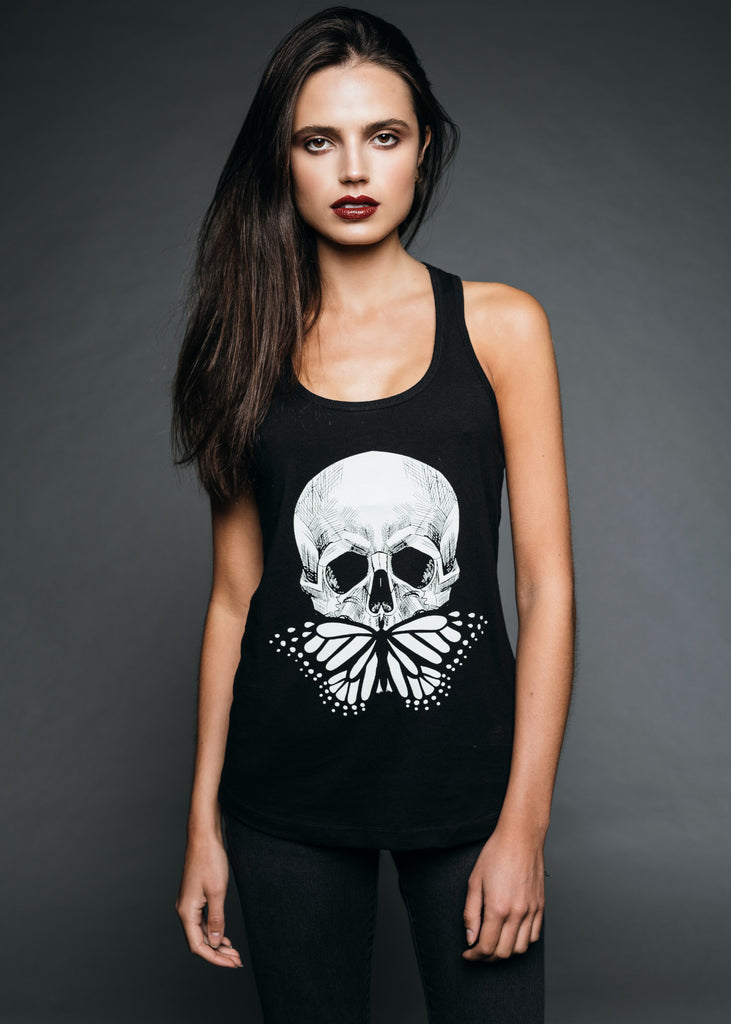 Black skull and butterfly top