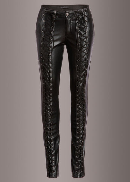 Rockstar Punk Rave Black Vegan Leather Lace-Up Pants