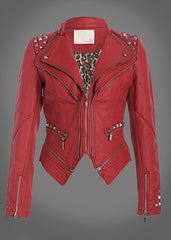 Red leather biker jacket
