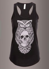 Black skull and owl gothic tank top