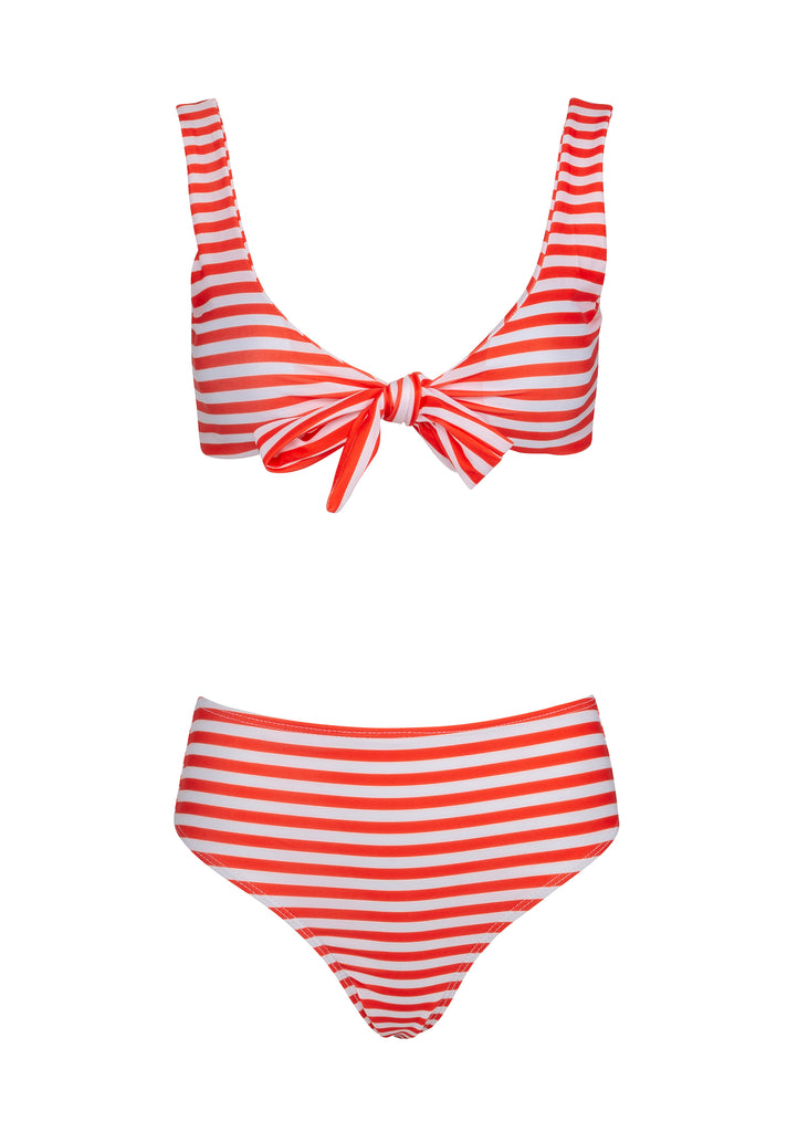 Red and white striped bikini set