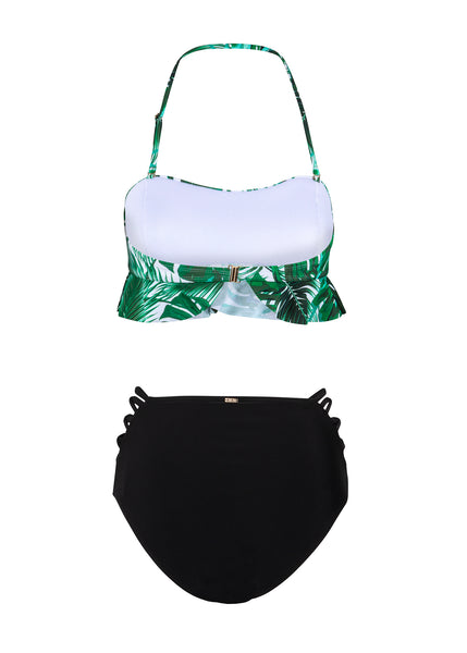 Beach Escape High Waisted Tropical Two-Piece Swimsuit with Flounce