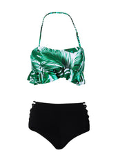 Beach Escape High Waisted Tropical Two-Piece Swimsuit with Flounce