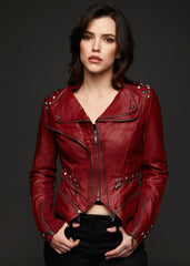 Red leather jacket with studs