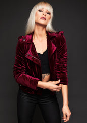 Burgundy velvet moto jacket