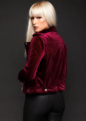 Red velvet biker jacket
