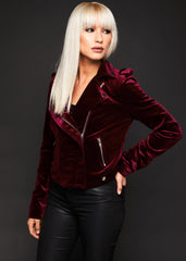 Dark red velvet moto jacket