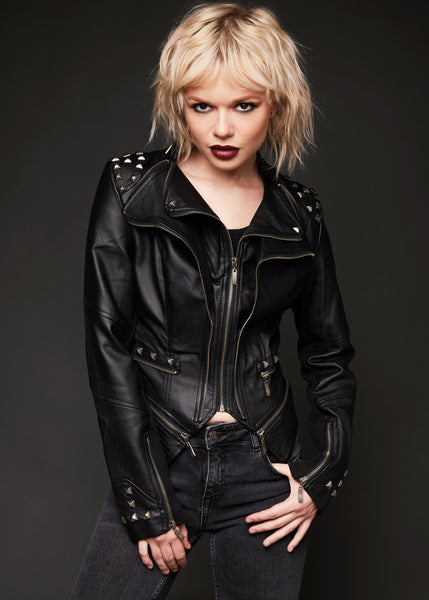 Black leather jacket with studs