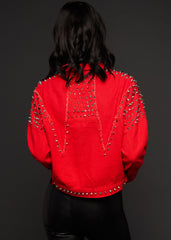 red cropped denim jacket