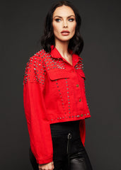 red cropped jacket