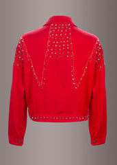red studded denim jacket