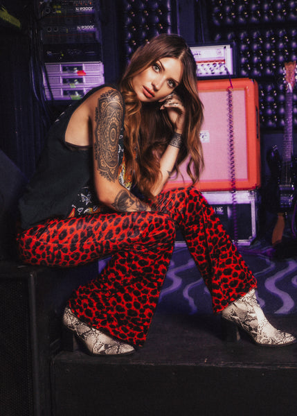 red leopard bell bottom trousers