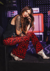 red leopard bell bottom trousers