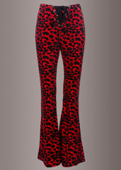 red leopard print flare trousers