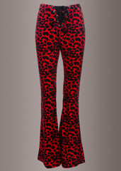 red leopard print flare trousers