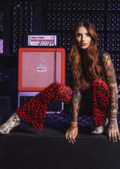 red leopard flare trousers