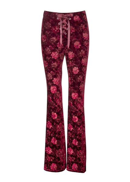 red velvet flared trousers