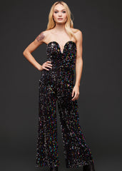 SLEEVELESS SEQUIN JUMPSUIT WITH WIDE LEG PANTS