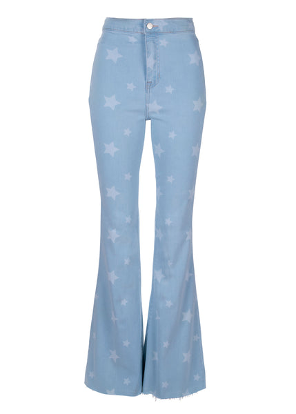 star print denim flare jeans