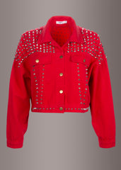 red denim jacket with studs