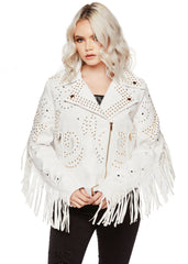 white leather jacket with fringe